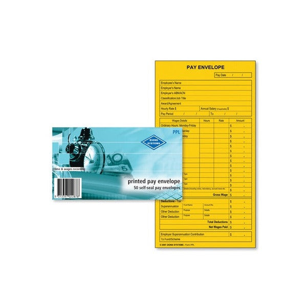 Zions Printed Pay Envelopes Self Seal 90 x 165mm Pack of 50 - image 1