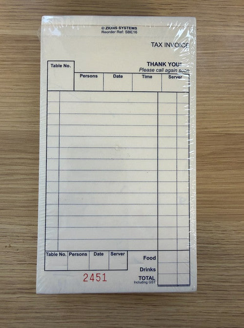 Small Business Essentials 2-Part NCR Restaurant Docket