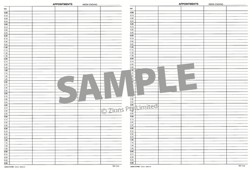 Front cover of Zions 192-page case bound appointment book, A4 size, printed in blue ink on ledger paper