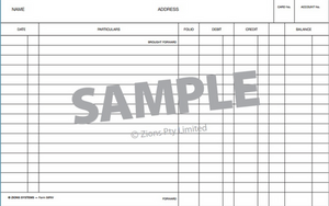 Zions 5 x 8 R System Card showing Debit, Credit and Balance columns printed in blue ink on white card