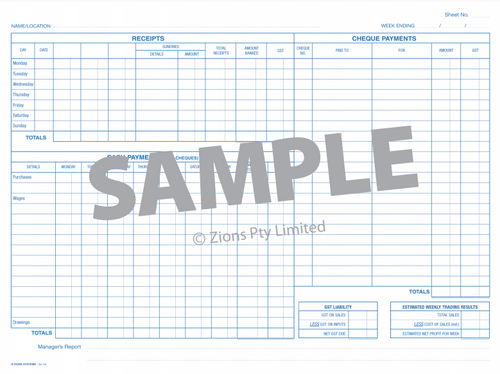 Front cover of Zions ZN54 Business Takings and Expenditure Record Book, 255mm x 335mm