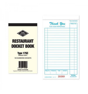 Zions Cafe Docket Book ZN17SC - 172x100mm single sheet order pad with blue ink printing
