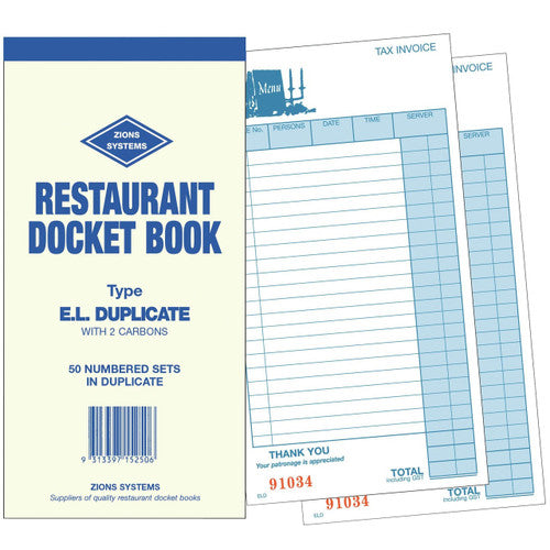 Zions carbon duplicate pen docket book open showing numbered duplicate sheets with blue ink entries