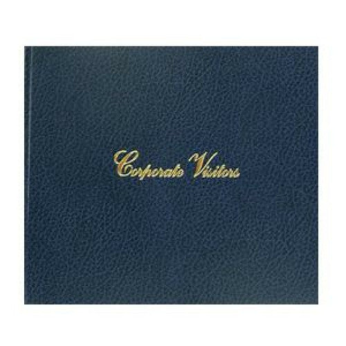 Zions Corporate Visitors Book open showing visitor entry columns including time in, company, host and pass number