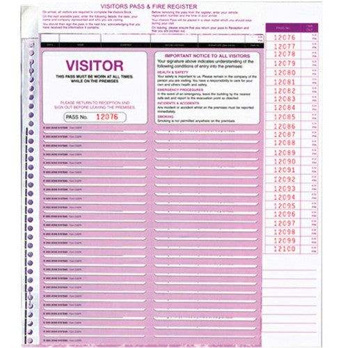 Zions Corporate Visitors Security Format Register Refill bound book with 250 visitor pass slips