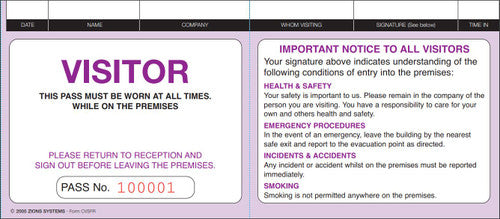Close view of Zions Visitors Security Register Refill showing security format slip layout