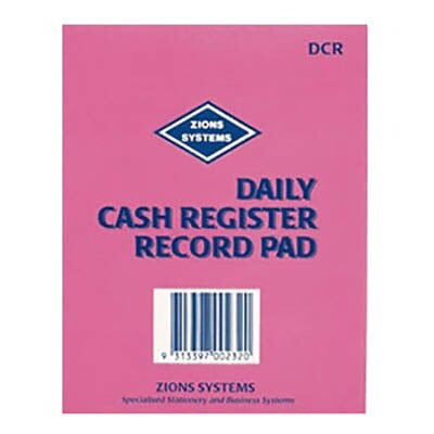Front cover of Zions ZNDCR Daily Cash Record Pad, 130mm x 100mm, 50 sheets