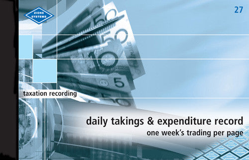 Zions ZN27 Daily Takings and Expenditure Record Book front cover, hard-bound, 205x315mm