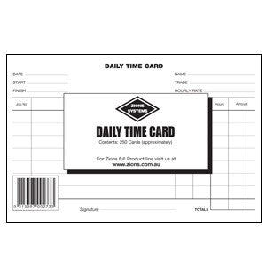Pack of 250 Zions Daily Time Cards measuring 127mm x 203mm