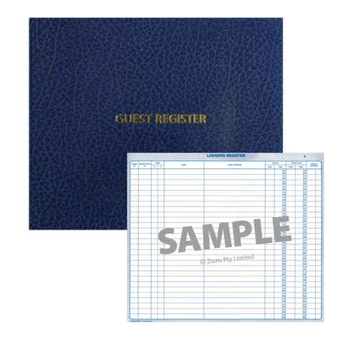 Zions Lodgers Guest Register - case bound A3 format register open showing ruled entry columns