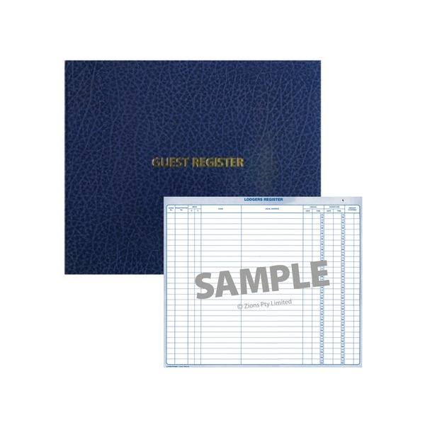 Zions Lodgers Guest Register - case bound A3 format register open showing ruled entry columns