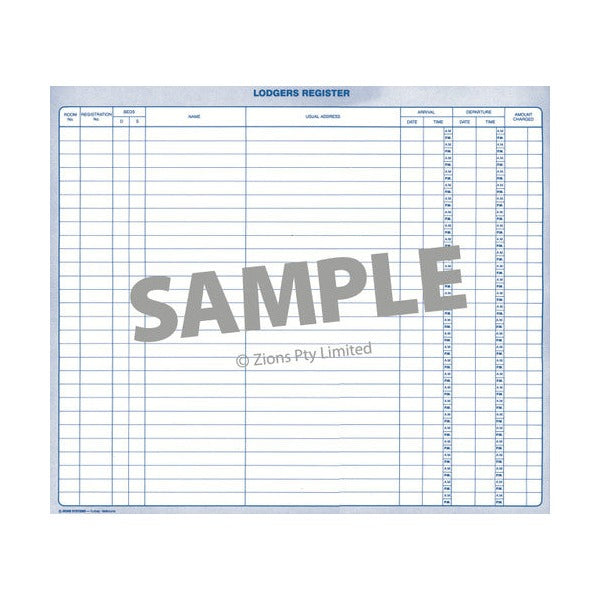 Close-up of Zions Guest Register page layout with 28 ruled lines per side for guest entry
