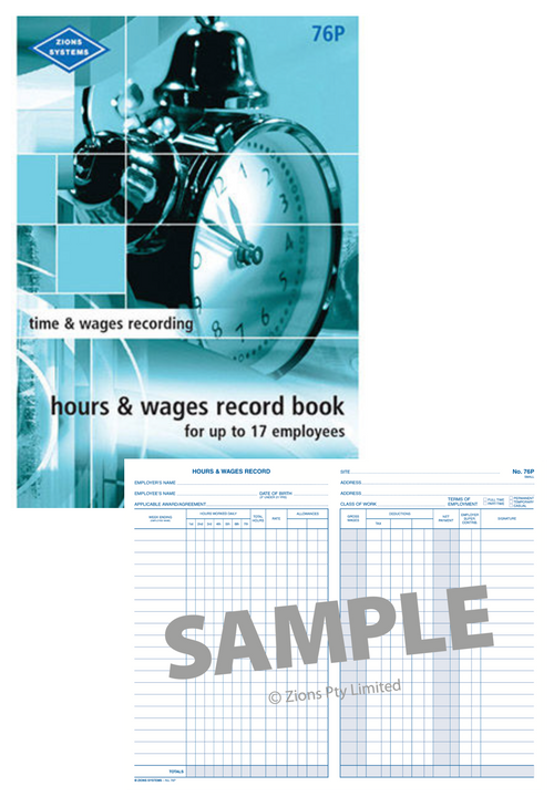 Zions Pocket Hours and Wages Record Book open to show 19-line layout for daily time and wages recording
