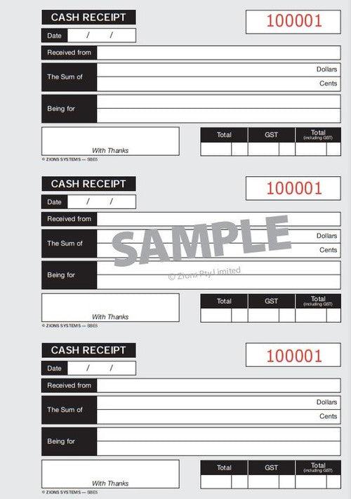 Front cover of Zions A5 duplicate cash receipt book for small business record keeping