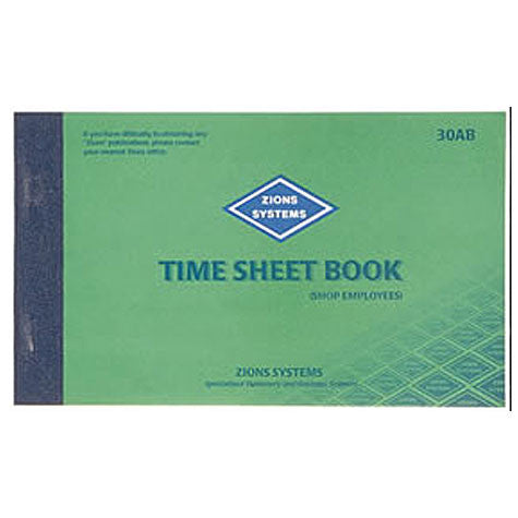Zions No.30A soft-covered time sheet book for shop employees, 125x205mm with 54 perforated leaves