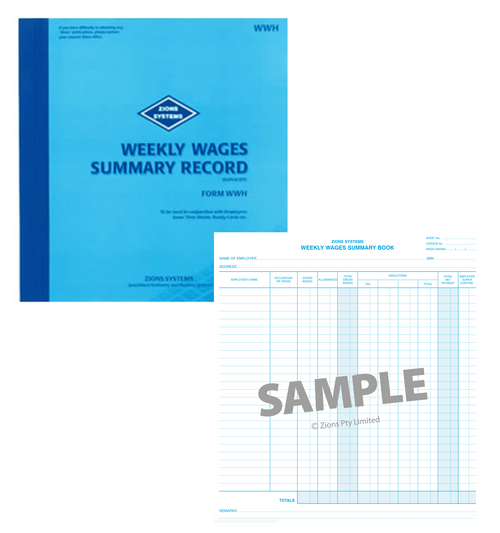 Zions Weekly Wages Summary Record Book closed, showing hard cover and book dimensions