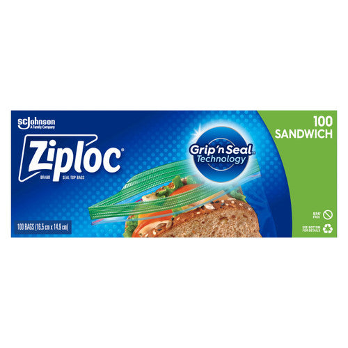 Close-up of Ziploc Sandwich Bag showing Grip n' Seal zip closure technology