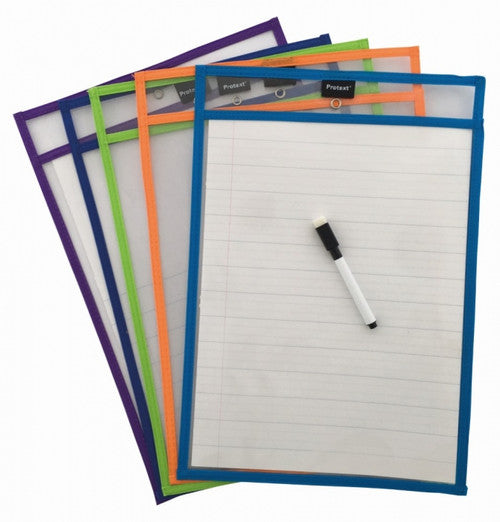 Protext Rewritable Student Pocket A3 Clear Assorted Colour Trim with Marker Pack 5 — rewritable surface detail