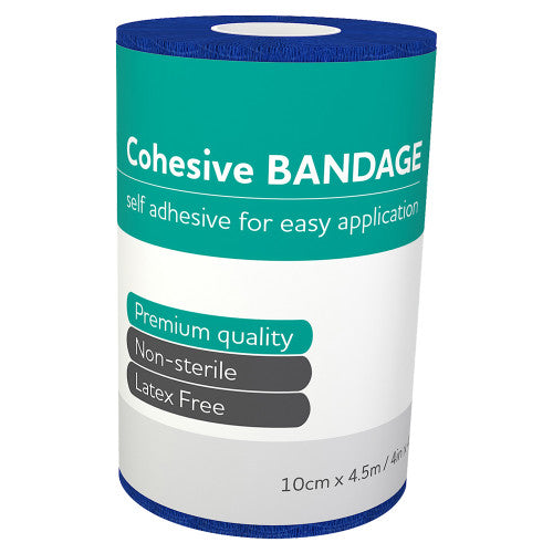 Aeroban Blue Cohesive Bandage 10cm x 4.5m Wrap of 12