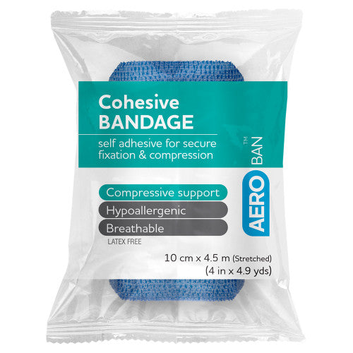 Aeroban Blue Cohesive Bandage 10cm x 4.5m Wrap of 12