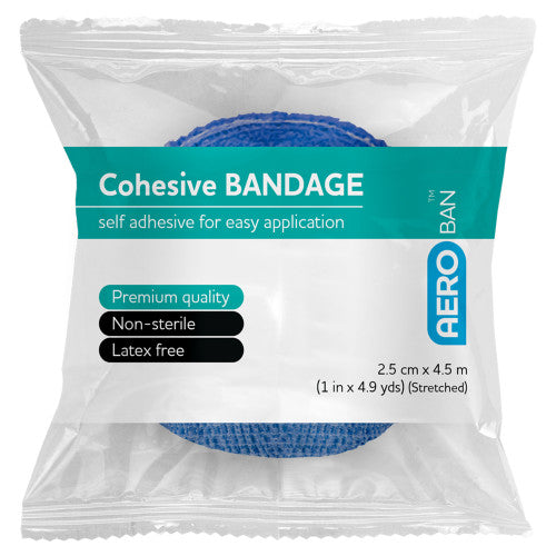 Aeroban Blue Cohesive Bandage 2.5cm x 4.5m Wrap of 12