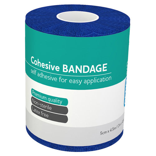 Aeroban Blue Cohesive Bandage 5cm x 4.5m Wrap of 12