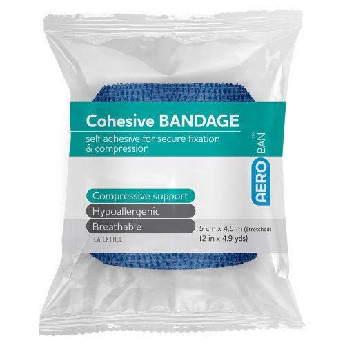 Aeroban Blue Cohesive Bandage 5cm x 4.5m Wrap of 12