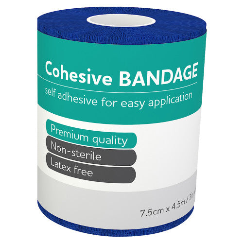 Aeroban Blue Cohesive Bandage 7.5cm x 4.5m Wrap of 12