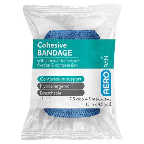 Aeroban Blue Cohesive Bandage 7.5cm x 4.5m Wrap of 12