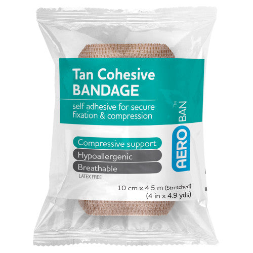 Aeroban Tan Cohesive Bandage 10cm x 4.5m Wrap of 12