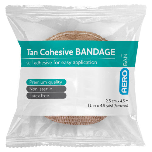 Aeroban Tan Cohesive Bandage 2.5cm x 4.5m Wrap of 12