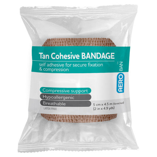 Aeroban Tan Cohesive Bandage 5cm x 4.5m Wrap of 12