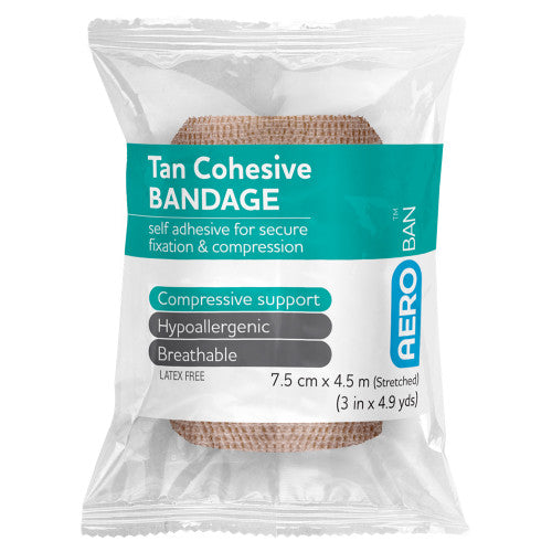 Aeroban Tan Cohesive Bandage 7.5cm x 4.5m Wrap of 12