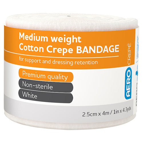 Aerocrepe Medium Cotton Crepe Bandage 2.5cm x 4m Wrap of 12