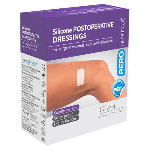 Aerofilm Plus Sensitive Silicone Postoperative Dressing 6 x 8cm Box of 10