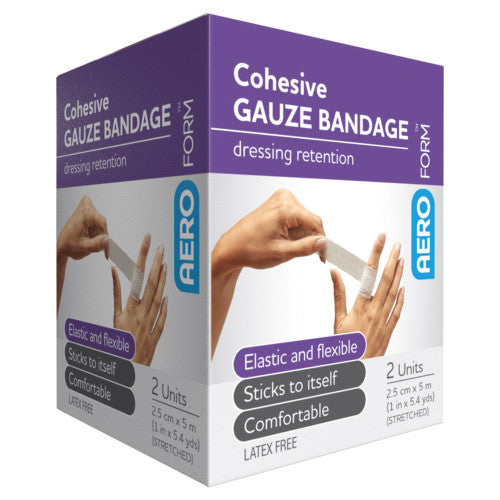 Aeroform Cohesive Gauze Bandage 2.5cm x 5m Box of 2