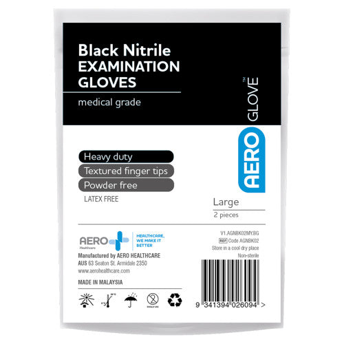 Aeroglove Large Black Nitrile Powder-Free Gloves Pair of 2 Pack of 10