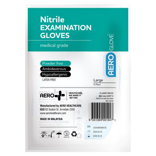 Aeroglove Large Nitrile Powder-Free Gloves Bag of 10