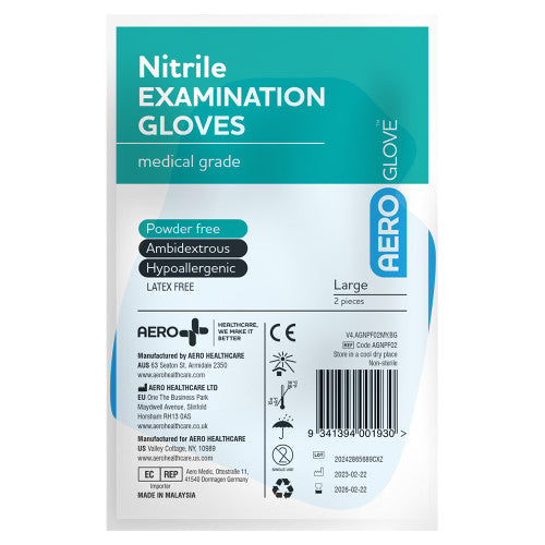 Aeroglove Large Nitrile Powder-Free Gloves Pair of 2 Pack of 100