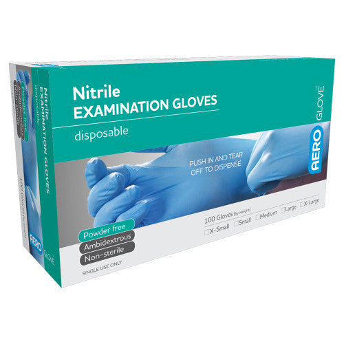 Aeroglove Medium Nitrile Powder-Free Gloves Box of 100