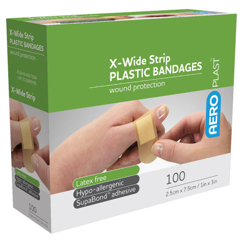 Aeroplast Plastic Extra Wide Strip 7.5 x 2.5cm Box of 100 Pack of 12