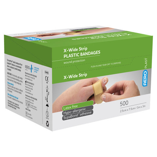 Aeroplast Plastic Extra Wide Strip 7.5 x 2.5cm Box of 500 Pack of 4