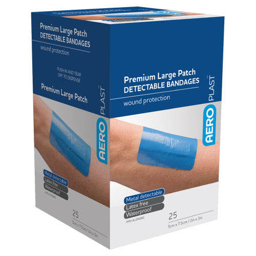 Aeroplast Premium Detectable Large Patch 7.5 x 5cm Box of 25 Pack of 12
