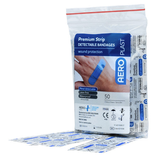 Aeroplast Premium Detectable Extra Wide Strip 7.5 x 2.5cm Bag of 50 Pack of 12