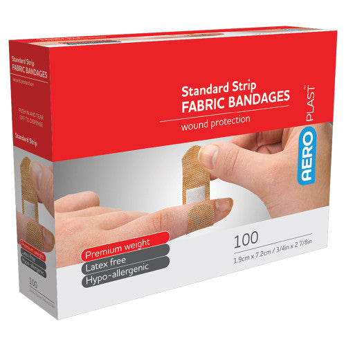 Aeroplast Premium Fabric Standard Strips 7.2 x 1.9cm Box of 100 Pack of 12