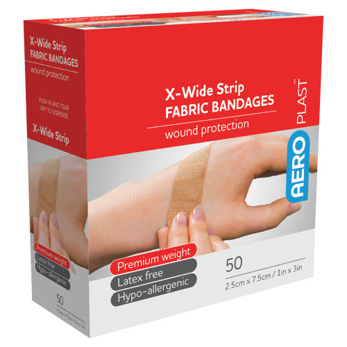 Aeroplast Premium Fabric Extra Wide Strip 7.5 x 2.5cm Box of 50 Pack of 12