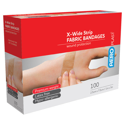 Aeroplast Premium Fabric Extra Wide Strips 7.5 x 2.5cm Box of 100 Pack of 12