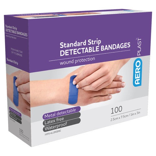 Aeroplast Standard Detectable Strips 7.5 x 2.5cm Box of 100 Pack of 12