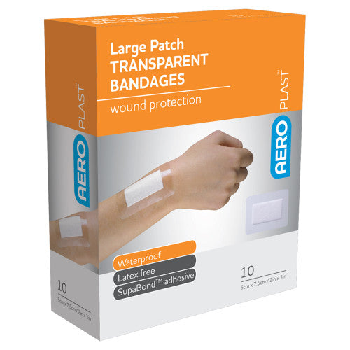 Aeroplast Transparent Large Patch 7.5 x 5cm Box of 10 Pack of 6
