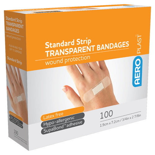 Aeroplast Transparent Standard Strip 7.2 x 1.9cm Box of 100 Pack of 12